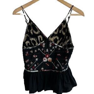 Pura Vida Tank Top Size Small Embroidered Sequin Peplum Fairycore Whimsigoth